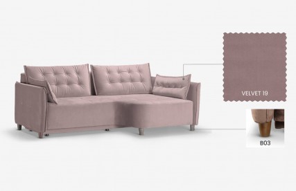 Kampinė sofa - lova | RUBIN MAX VELVET 19 dešininė