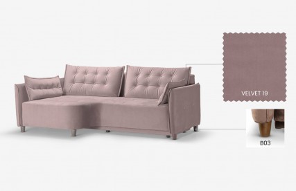 Kampinė sofa - lova | RUBIN MAX VELVET 19 kairinė